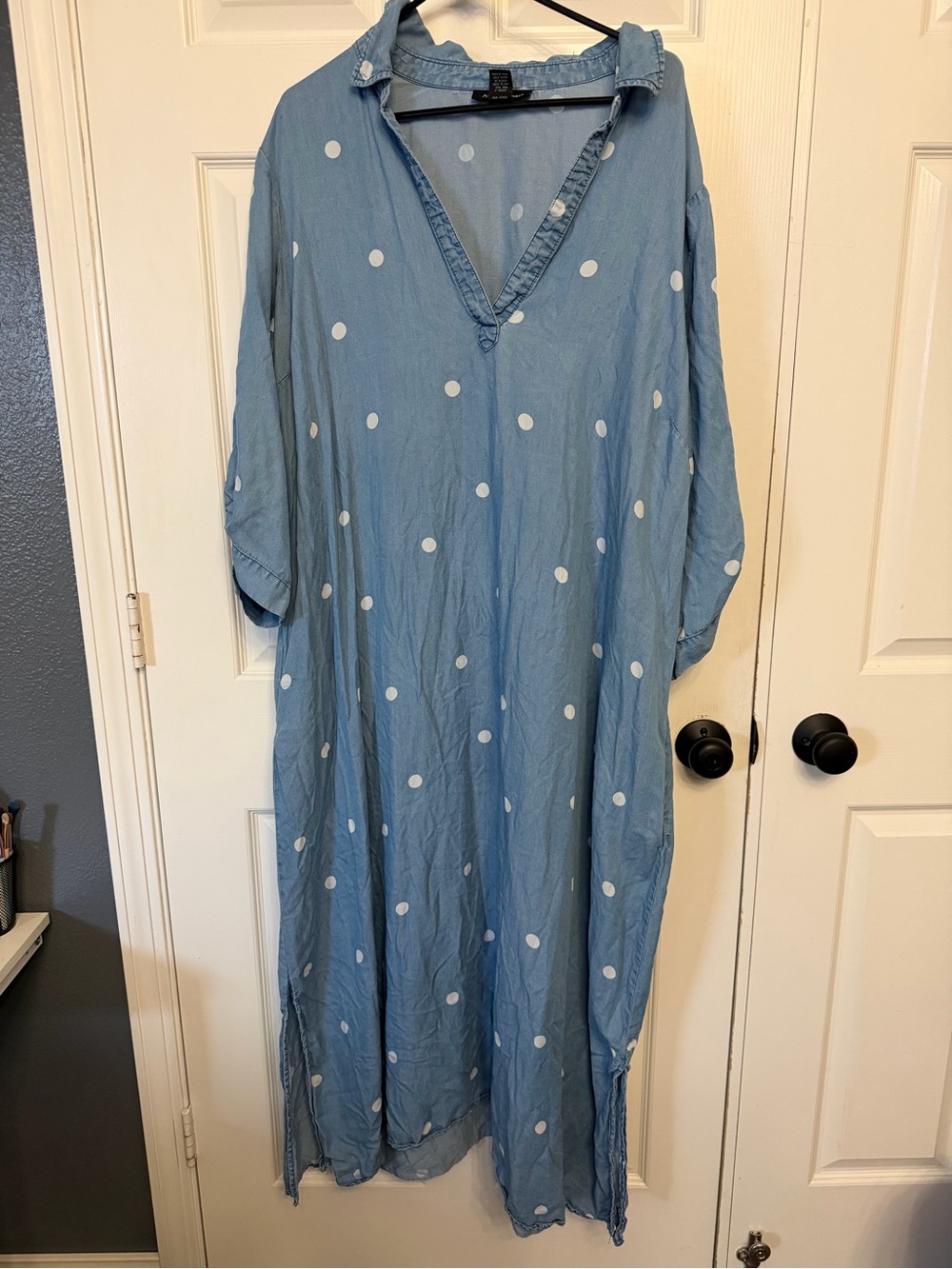 Ashley Stewart Light Blue Polka Dot V‑Neck Maxi Dress
